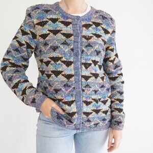 Vintage South Cotton Sweater 90s Hand Knit Multicolor Art Teacher Cozy M